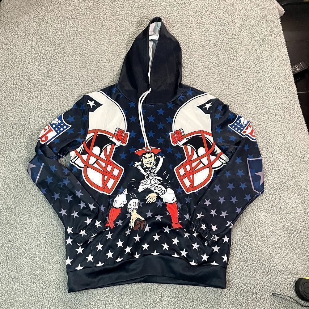 New England Patriots Sweatshirt Pullover Hoodie NFL Football All Over Small